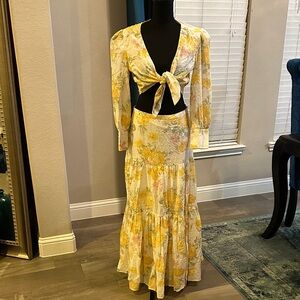 Wayf Yellow Floral Maxi Skirt